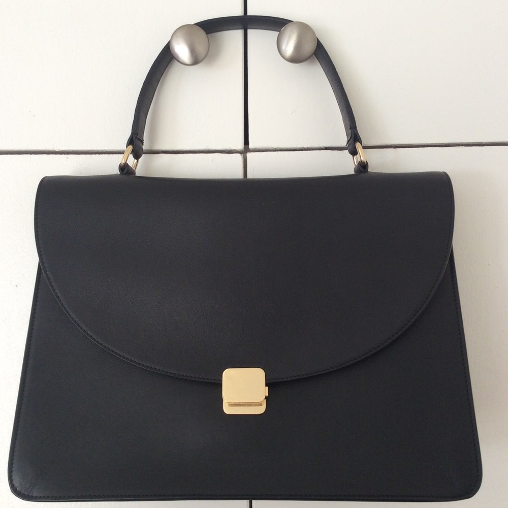 CUYANA Black Leather Kelly Bag Or Crossbody Bag.